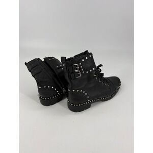 Sam Edelman Jennifer Black Leather Studded Buckle Combat Boots Women US 8.5
